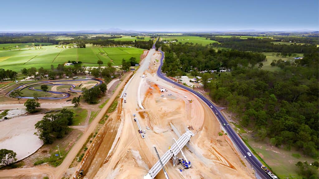 Road and utility infrastructure works supporting a new housing development corridor